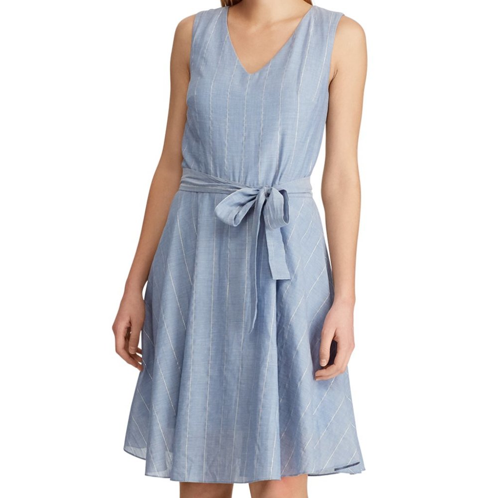 Chaps Blue A-line Sleeveless Blue Cotton Dress Sz6